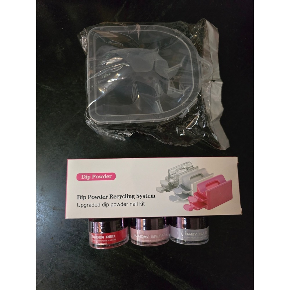 Nailboo Dip Powder LOT with Recycling System 3 Colors Red Pink Blue 10g Jars